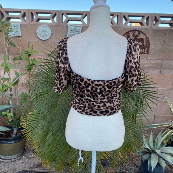 Popular 21 Leopard Print Ruched Mesh Blouse Top - Picture 7 of 8